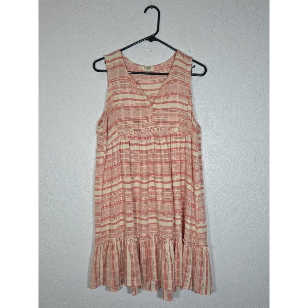 Umgee Linen Blend Dress BoHo Hippy Cottagecore Beachy V-Neck Size Medium